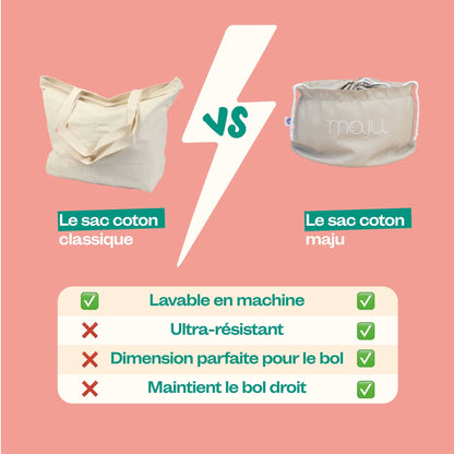 Comparaison du sac de transport maju en coton et de couleur crème avec les autres sacs coton classiques. [Crème]